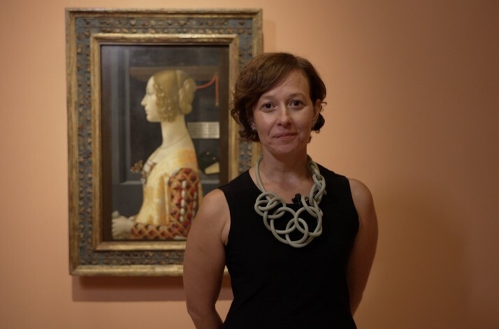Rocío Rubio Álvarez stands in front of Portrait of Giovanna Tornabuoni, at Madrid's Thyssen-Bornemisza National Museum.