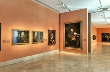 Hall with paintings at Madrid's Thyssen-Bornemisza Museum.