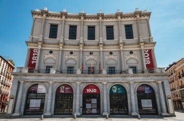Grand interior of Teatro Real with lavish red seating and ornate balconies