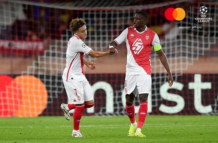 Players of AS Monaco photographed during an UEFA Champions League match.