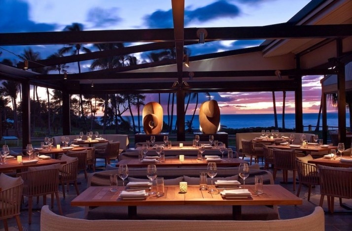 A dining area at the beach front at the Andaz Maui at Wailea Resort.