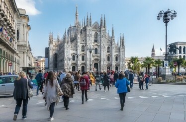 Front facade of the Milan Cathedral, Milan, Italy.