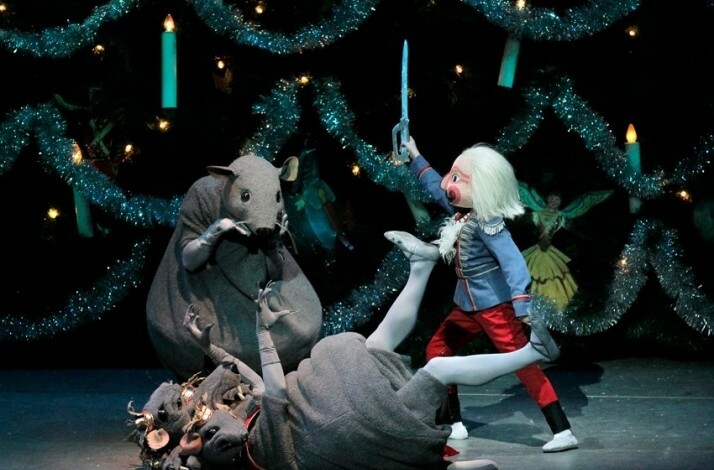 Battle scene from NYCB's The Nutcracker featuring the Nutcracker and mice.