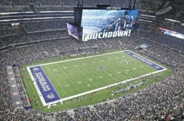 Aerial view of a packed stadium during a Dallas Cowboys home game.