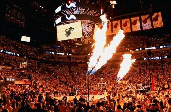 The crowds at the Kaseya Center cheering during Miami HEAT home game