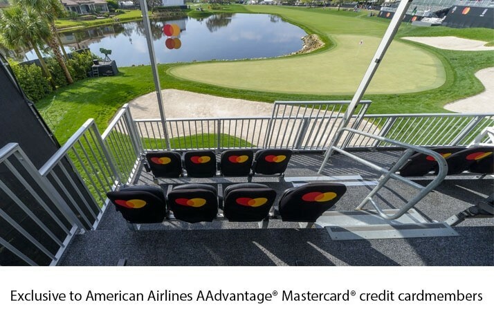 Mastercard and AAdvantage-branded seats overlooking the Arnold Palmer Invitational golf course.