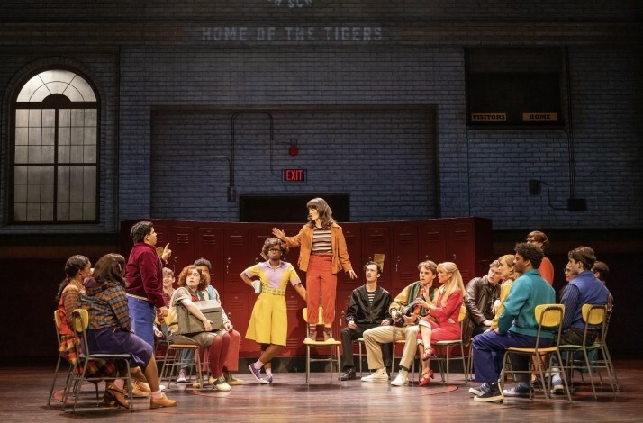 Scene from the Broadway's Stranger Things: The First Shadow performance: schoolchildren sitting in circle discussing something.
