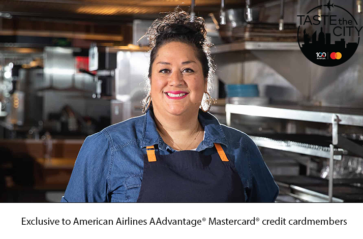 Promotional photo of celebrated New York Chef Ayesha Nurdjaja. Taste the City in collaboration with Mastercard.