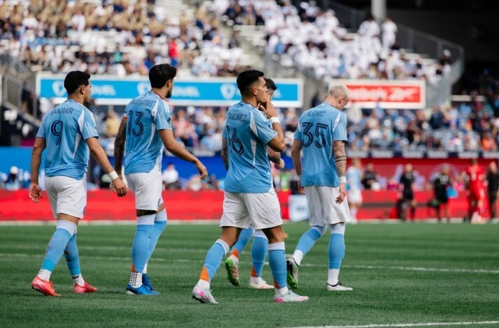 A New York City FC players at Yankee Stadium.