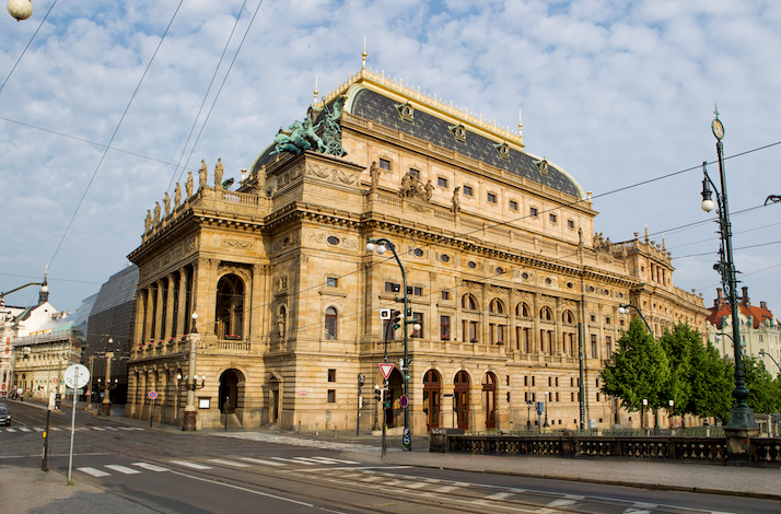Exterior of Prague National Theatre on a city street
