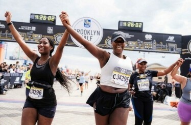 Two women on the finish line at RBC Brooklyn Half.