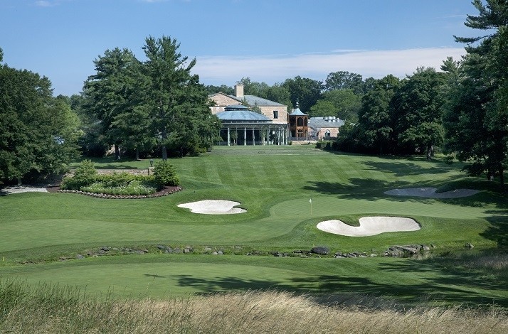 View at TPC Jasna Polana’s main building surrounded by the golf courses landscape.