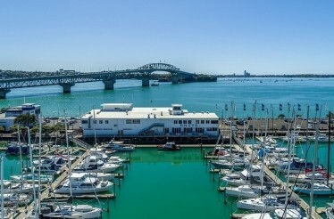 Aerial view on West Haven Marina and Auckland Harbor bridge in Auckland