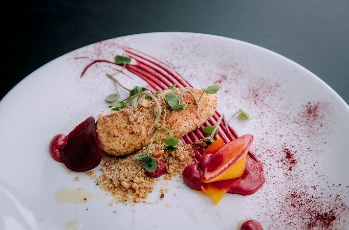 Plate of special dish from five-course menu at  Park Hyatt Auckland.