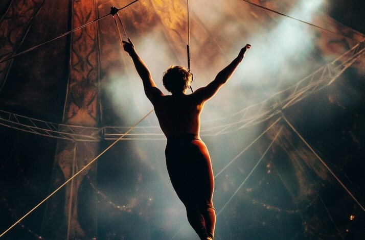 An artist doing tricks at 'O' by Cirque du Soleil 