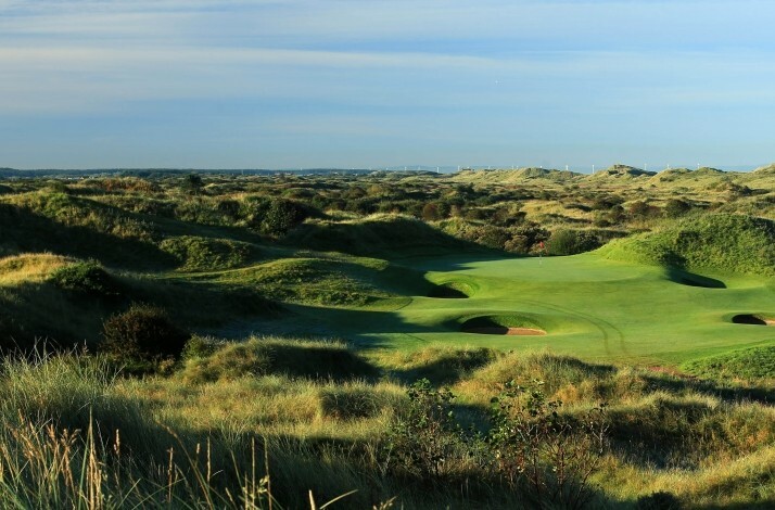 Royal Birkdale Golf Course with sand traps in the dunes.