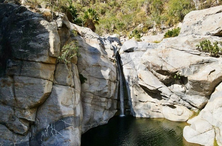 The 15-meter-high waterfall at Cañón de la Zorra in Mexico's Sierra de la Laguna.
