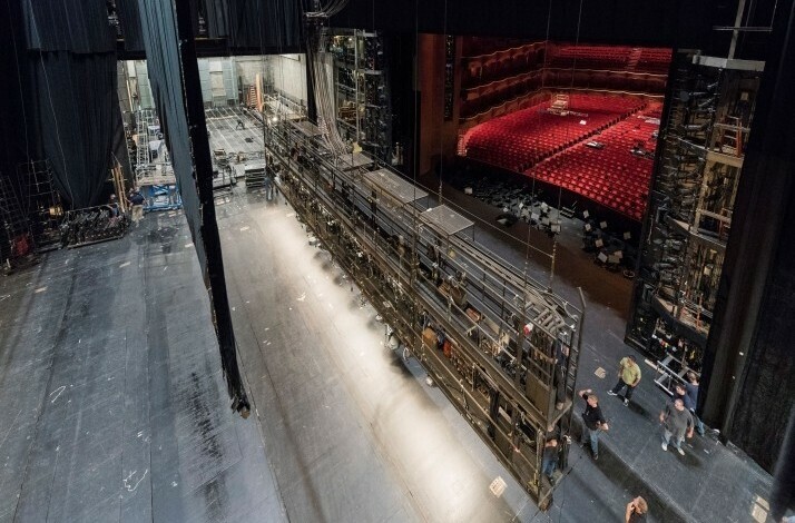 Top-down view of the stage at the Met Opera