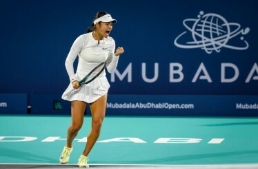 Professional Tennis player Emma Raducanu during a match in Mubadala Abu Dhabi Open.