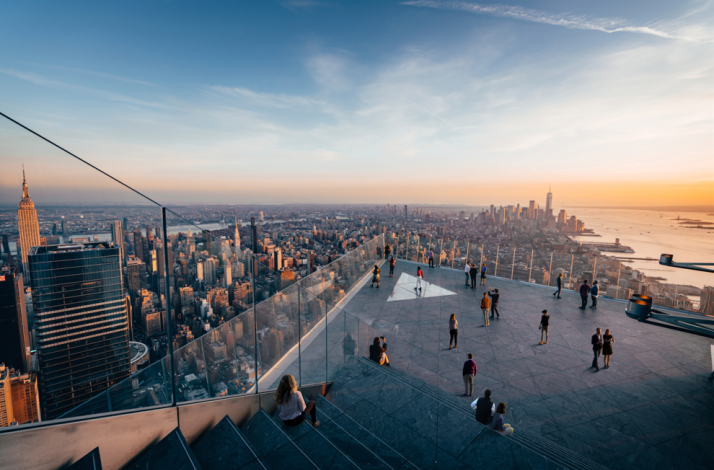 People enjoying the view from the Edge at Hudson Yards