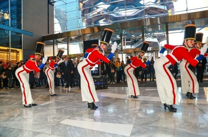 Artists in the nutcracker costumes performing at Hudson Yards