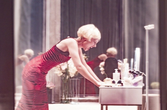 Actress performing  Jean Genet's The Maids on stage of the Donmar Warehouse