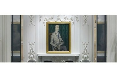 Portrait of Christian Dior by Bernard Buffet, 1956, Oil on canvas, hanging above the fireplace in the Dior Maison in Paris.