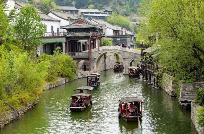 Scenic waterways of Gubei Water Town in Beijing