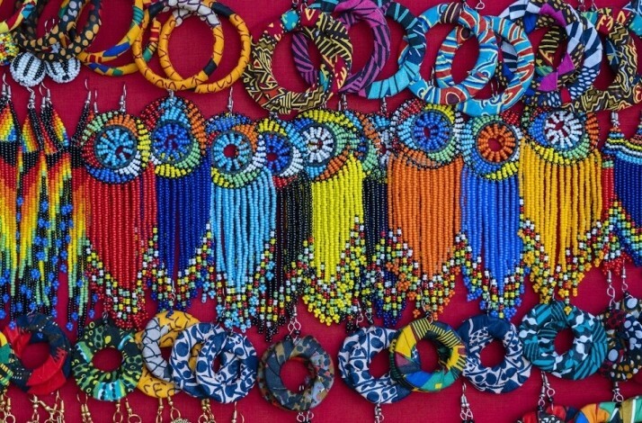 The colorful and handmade earrings by the local women of  the Kazuri Beads Factory.