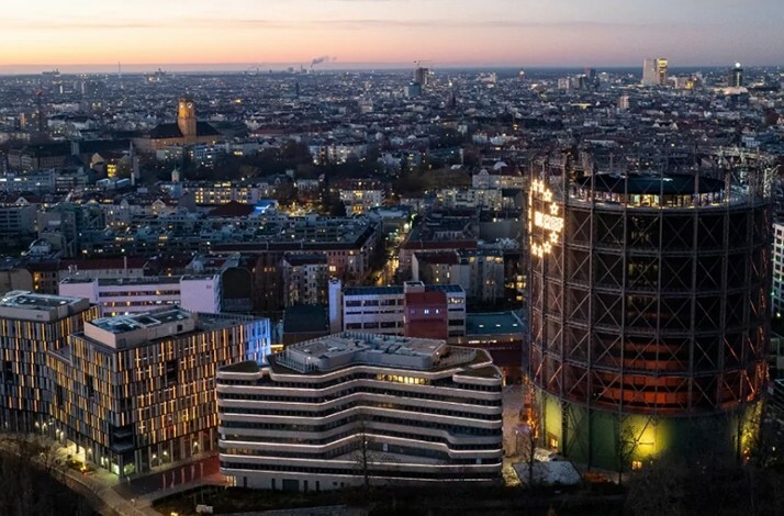Bird's eye view at Gasometer in Schöneberg at city of Berlin.