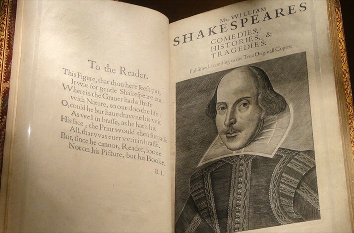Aged pages of Shakespeare's First Folio.