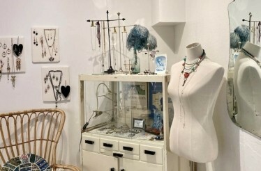 Jewelry on display at Fine van Brooklin, in the heart of Helsinki's historic Kruununhaka district