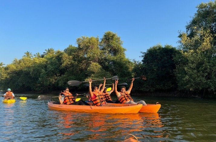 A group of people kayaking at River Chapora