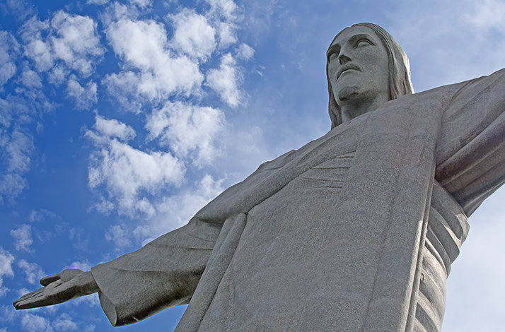 Close-up view on the Christ the Redeemer statue.