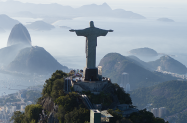 View of the Christ the Redeemer, statue of Jesus overlooking Rio de Janeiro Brazil.