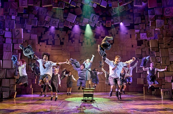 Actors performing Matilda The Musical at London's Cambridge Theatre.
