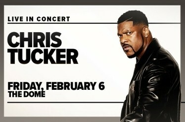 Promotional banner for Chris Tucker LIVE IN CONCERT.