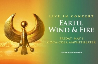 Promotional banner for Earth, Wind & Fire.