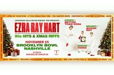 Promotional banner for music band Ezra Ray Hart, displaying band members and event information.