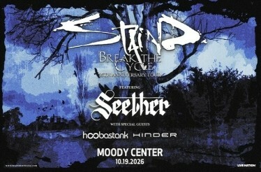 Promotional banner for Staind: Break The Cycle 25th Anniversary Tour.