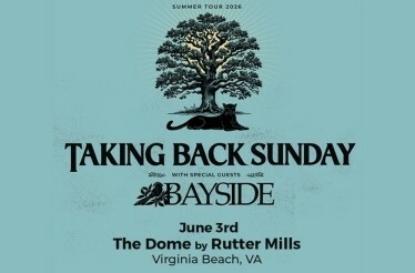 Promotional banner for Taking Back Sunday with Special Guest Bayside.