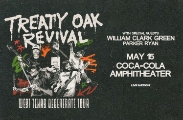 Promotional banner for Treaty Oak Revival - West Texas Degenerate Tour.