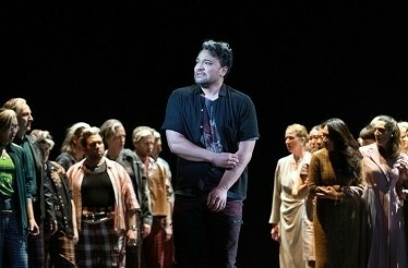 Actors on stage performing at Staatsoper Unter den Linden.