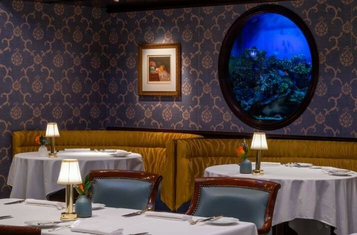 Cosy tables in the Lobster Bar and Grill.