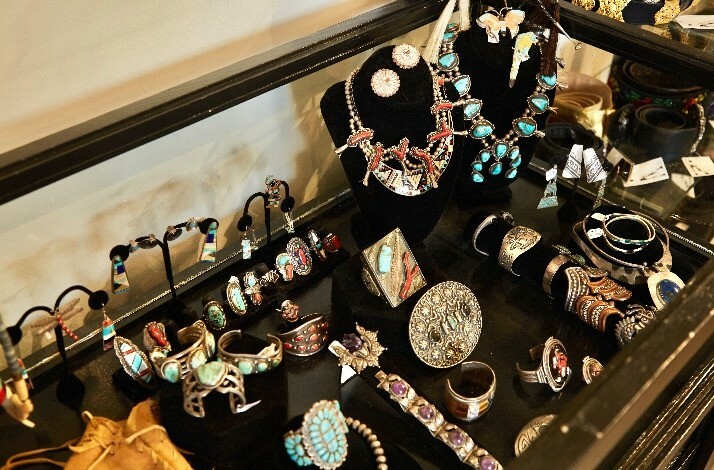 Vintage jewelry showcase at The Way We Wore showroom.