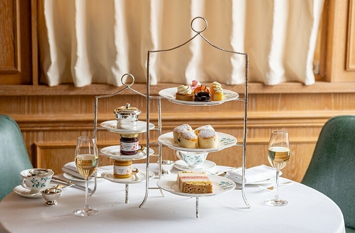 Pastries and champagne served during Afternoon Tea in the Diamond Jubilee Tea Salon. 