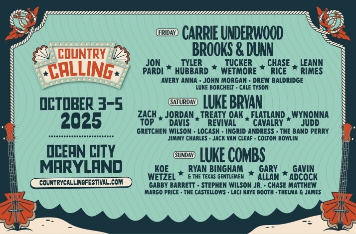 Line up of the Country Calling Music Festival in Ocean City.