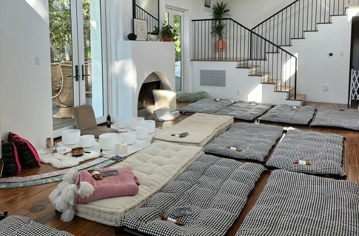 A wellness party setup by the Luv Collective, which includes yoga and soundbath. 