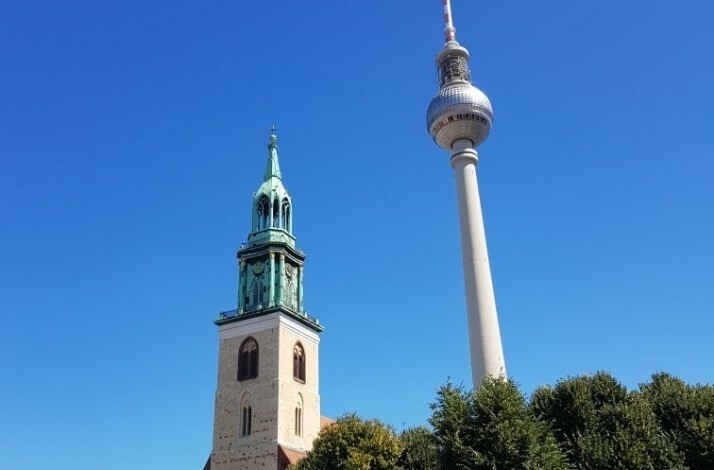 Skyline with towers of St. Mary's Church and Berlin Television.