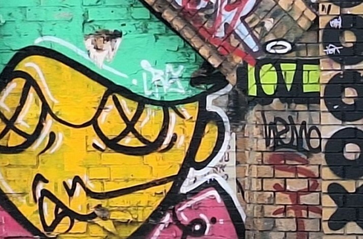 Graffiti on a break wall in the streets of Berlin.